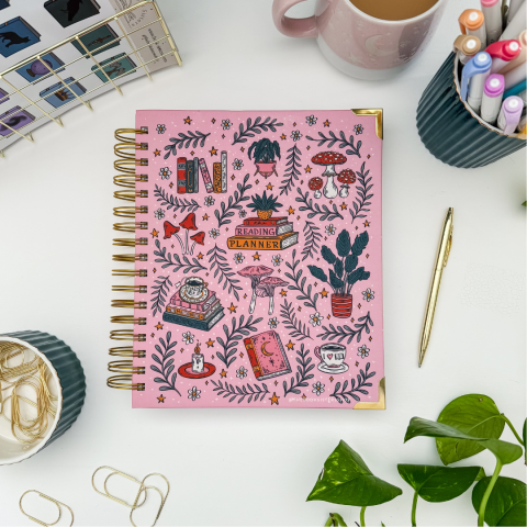 Pink Cottage Core Hardcover Reading Planner