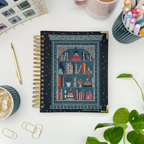 Dark Academia Teal Bookshelf Hardcover Reading Planner