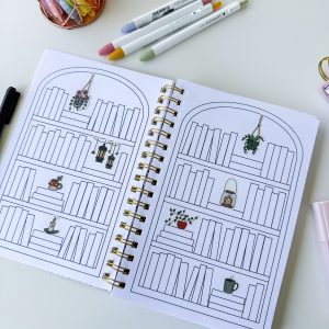 bookshelf pages with stickers